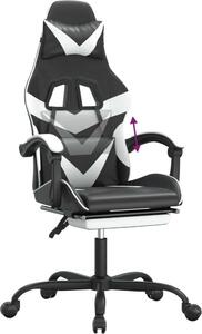 Sedia da Gaming con Poggiapiedi Nero e Bianco in Pelle finta