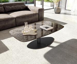 DELIFE Tavolino da divano Edge Boot, 120x70 cm, piano in Vetroceramica Emperador extra lucida, marrone scuro, struttura in metallo nero