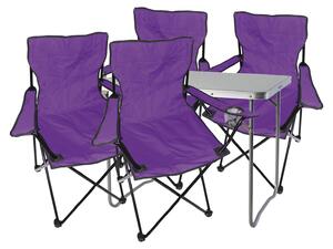 Set di mobili da campeggio da 5 pezzi tavolo viola + sedie da campeggio con borsa