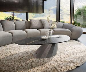 DELIFE Tavolino Edge Organico 140x76 cm Vetroceramica Laminam® Noir Desir Marrone Parabi Metallizzato Argento