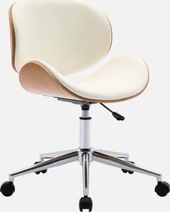 Sedia da ufficio con rotelle, effetto legno curvato e Pelle finta, Bianco