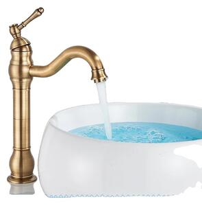 Rubinetto da lavabo, design contemporaneo, comando monocomando, ottone antico alto