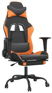 Sedia da gaming vidaXL con funzione massaggio e poggiapiedi, nera e arancione, in ecopelle