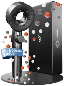 LOBENSWERK soffione doccia con filtro [3 modalità - incl. booster] soffione doccia a risparmio idrico con perle minerali | doccetta, soffione doccia, soffione doccia in nero