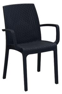 Sedia poltrona impilabile da esterno bar e ristoranti in wicker intrecciato con braccioli Usa - Black