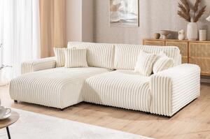Mollis - Divano angolare con funzione di letto e rete in velluto a coste beige chiaro, per un comfort di seduta straordinario