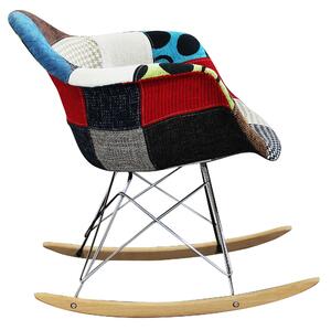 Sedia poltrona dondolo da interno salotto con struttura in acciaio gambe in legno e seduta rivestita in tessuto patchwork Swing Chair