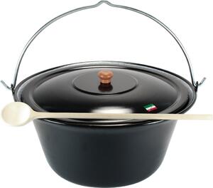Bollitore per gulasch 22 litri per 15 persone coperchio smaltato cucchiaio di legno 50 cm