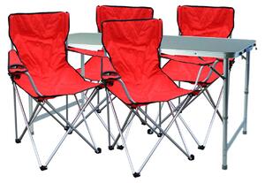 Set di mobili da campeggio da 5 pezzi, rosso: 4 sedie con borsa inclusa + 1 tavolo XXL