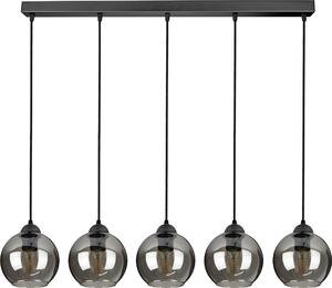 Lampada a sospensione con 5 paralumi in vetro nei colori nero e trasparente, 5x E27