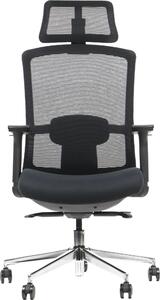 Sedia da ufficio girevole ergonomica MITTE, base cromata, braccioli regolabili, seduta scorrevole (avanti-indietro), nero