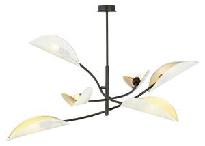 Sospensione Nordica 6 Luci Lotus In Acciaio Nero Bianco E Oro Bracci Regolabili