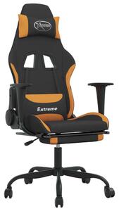 Sedia da Gaming Massaggi e Poggiapiedi Tessuto Nero e Arancione