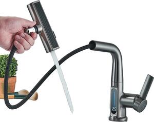 Miscelatore per lavabo, Indicatore intelligente del flusso d'acqua, Robusta struttura in ottone, grigio