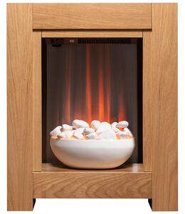 Set caminetto Adam Monet in rovere con camino elettrico, dimensioni 73 cm x 60 cm x 20 cm, fiamma LED, potenza termica 1 - 2kW