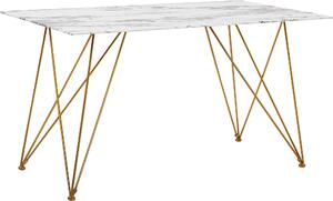 BELIANI - Tavolo da pranzo, grigio, bianco, oro, 80 x 140 cm, gambe a forma di "V", piano in vetro temperato, aspetto marmo, rettangolare, design moderno