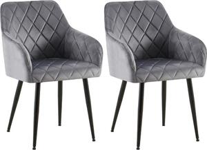 Set di 2 sedie da pranzo - sedute in velluto - posizione di seduta confortevole, fino a 150 kg | Colore: grigio scuro. Materiale del telaio: metallo nero opaco