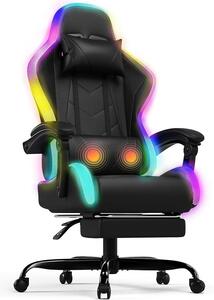 Sedia da gaming – Sedia da ufficio ergonomica con funzione massaggio e poggiapiedi telescopico, schienale regolabile (90-135°), adatta a giocatori fino a 150 kg, design che protegge la vista, colore nero