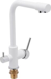 Rubinetto da cucina, girevole a 360°, design a doppio ugello, BIANCO