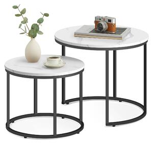 Set di 2 tavolini da salotto rotondi Loft Design 2 in 1 incastrabili superficie antigraffio, effetto marmo con gambe nere