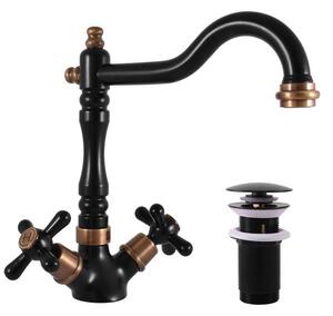 Miscelatore per lavabo con bocca click-clack MORAVA RETRO, Colore: nero opaco/ottone vecchio, Dimensione: 1/2'' (MK121.5/8CMATSM)