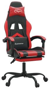 Sedia da Gaming con Poggiapiedi Nero e Rosso in Pelle finta