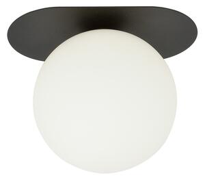 Plafoniera Minimal 1 Luce Plaza In Acciaio Nero E Sfera Vetro Opale