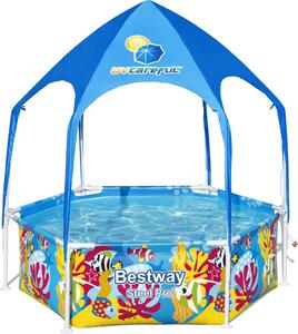Bestway® Steel Pro™ Frame Piscina con ombrellone "Splash-in-Shade" senza pompa Ø 183 x 51 cm, design subacqueo colorato, rotonda