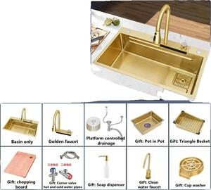 Lavello da cucina in acciaio inox oro, materiale 304, facile da pulire, 75cm x 45cm