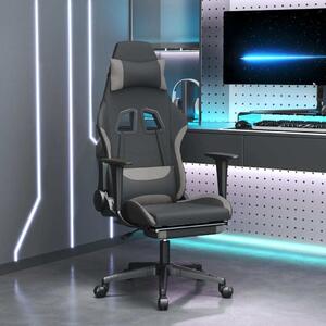 Sedia da gaming vidaXL con funzione massaggio e poggiapiedi, in tessuto nero e grigio chiaro