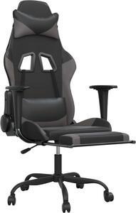 Sedia da gaming vidaXL con funzione massaggio e poggiapiedi, in Pelle finta nera e grigia