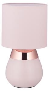 Lampada da comodino Relaxdays con accensione a sfioramento, lampada da tavolo per soggiorno e camera da letto, paralume in tessuto, E14, A x P: 32x18 cm, lampada a sfioramento, rosa