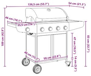 VidaXL Barbecue a gas a 5 fiamme in acciaio inox argento