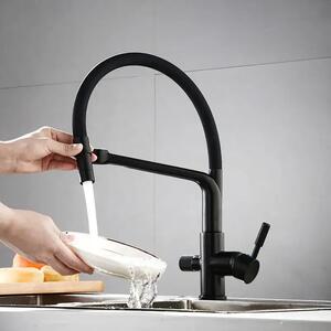 Domotechnika | Miscelatore da cucina Veneta - 3 vie - Nero opaco - Girevole a 360° - Materiali di alta qualità