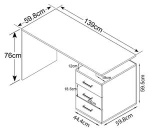 Scrivania larga 140x60 cm porta pc da interno camera da letto in legno nobilitato con 3 cassetti laterali Desk - White