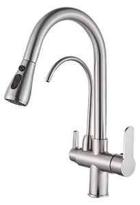 Rubinetto da cucina, acqua depurata, doppia maniglia, nichel A