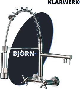 Bjorn | Rubinetteria da parete per ristorazione argento spazzolato | Rubinetto da cucina professionale in acciaio inox per due docce | Rubinetto per doppio lavello da parete per ristoranti