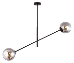 Lampadario 2 Luci Linear In Acciao Nero Con Bracci Regolabili E Vetro Fumè