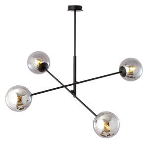 Lampadario 4 Luci Linear In Acciao Nero Con Bracci Regolabili E Vetro Fumè