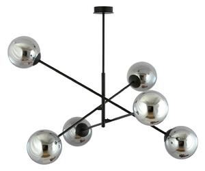 Lampadario 6 Luci Linear In Acciao Nero Con Bracci Regolabili E Vetro Fumè