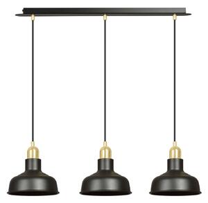 Lampadario Industrial 3 Luci Ibor In Acciaio Nero Con Elementi In Oro