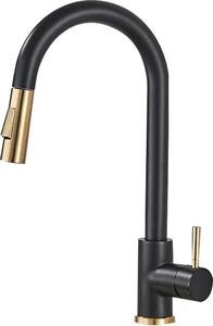 Rubinetto da cucina, doccetta estraibile flessibile, miscelatore monocomando, oro spazzolato nero A
