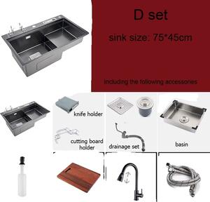 Lavello da cucina, Rubinetto estraibile, Acciaio inox resistente, 75x45cm B