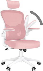 Sedia da ufficio - Sedia ergonomica da ufficio - Sedia girevole con supporto lombare - poggiatesta, braccioli e altezza regolabili - bianco e rosa