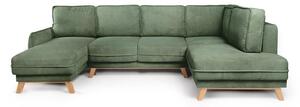 Divano angolare in verde chiaro allungabile (con penisola a destra/a forma di "U") con rivestimento in velluto a coste Tori – Bonami Selection