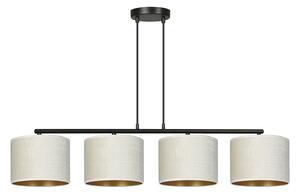 Lampadario 4 Luci Hilde In Acciaio Nero E Paralumi In Tessuto Beige