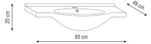 Lavabo d'appoggio rettangolare integrale in ceramica L 85 x P 48 x H 20 cm bianco