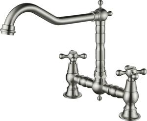 Miscelatore da cucina a 2 fori AquaTrimo Windsor con ponte nostalgico e bocca angolata in acciaio inox 21WS7653NM