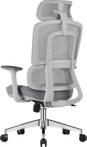 Sedia da ufficio grigio chiaro con design ergonomico e schienale in rete