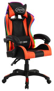 Sedia da Gaming con Luci a LED RGB Arancione e Nera Pelle finta
